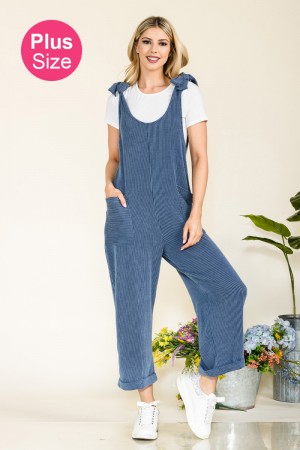 CP43873-PL<br/>PLUS CASUAL RIB JUMPSUIT WITH POCKETS