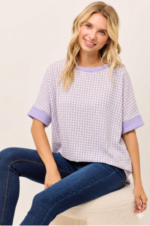 CT91201C-PL<br/>Plus Women’s Gingham Relaxed Fit Top – Short Sleeve | Made in USA