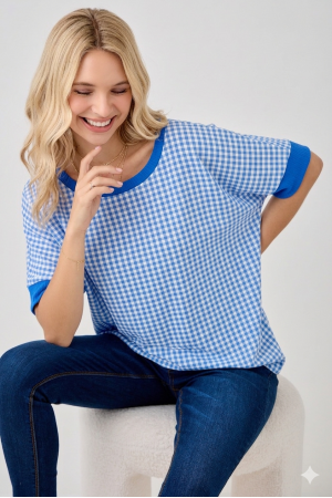 CT91201C<br/>Women’s Gingham Relaxed Fit Top – Short Sleeve | Made in USA