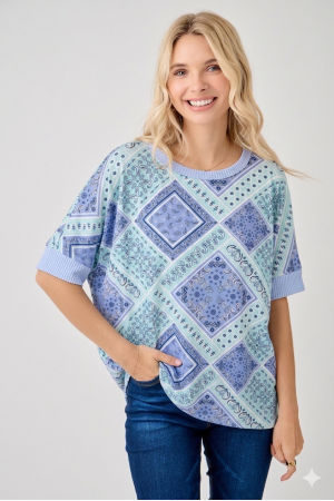 CT91201D<br/>Women’s Paisley Patchwork Top – Short Sleeve | Made in USA