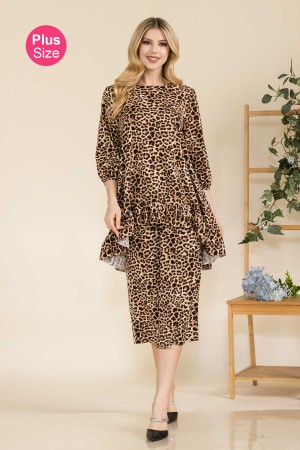 CTS43889B-PL<br/>PLUS MODEST SET -ANIMAL PRINT TOP WITH A-LINE SKIRT