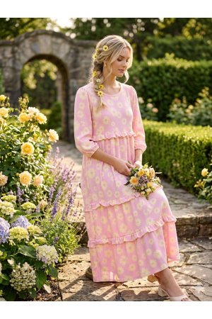 MD13256<br/>Women’s Daisy Waffle Knit Modest Dress – 3/4 Sleeve | Side Pockets
