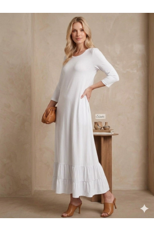 MD23234-PL<br/>PLUS Women’s Modest 3/4 Sleeve Tiered Maxi Dress – Wrinkle-Free Fabric